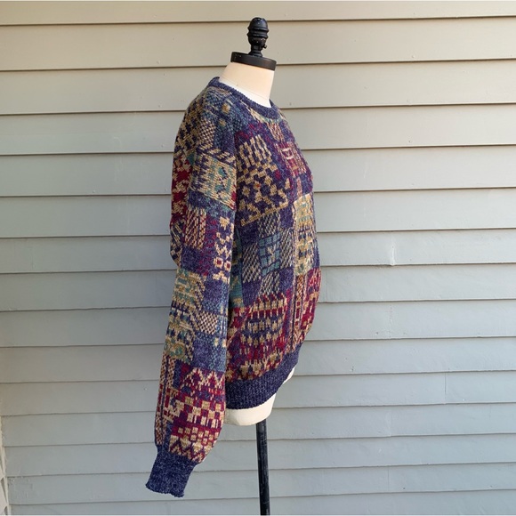 Vintage 80s Colorful Multicolor Geometric Loud Cosby Grandpa Plaid Sweater XL - Picture 6 of 17